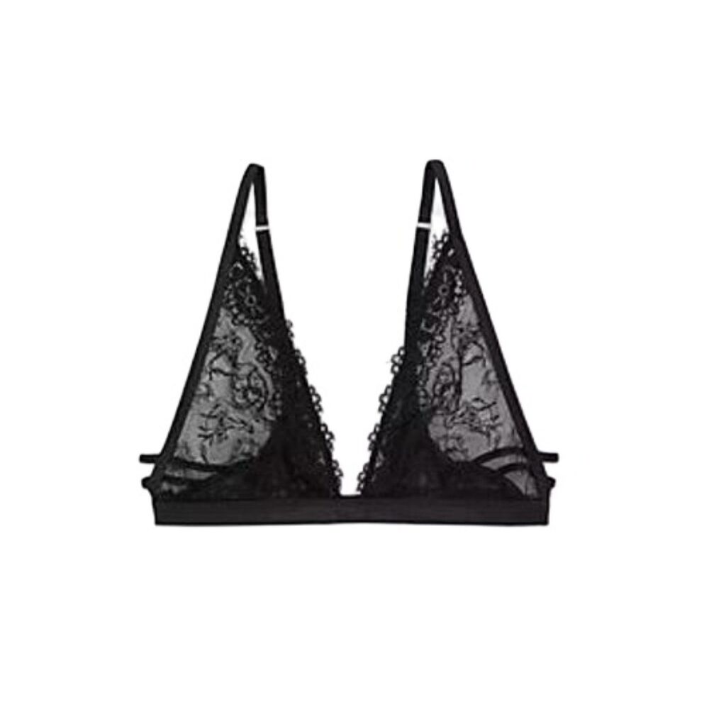 NEW Aerie Womens bra L sheer black Show Off Park Picnic lace bralette 36B 36C